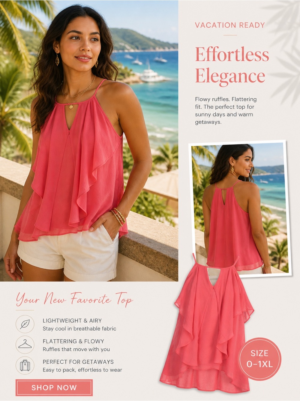 Maurice’s size 0 1XL 16 Coral Halter Ruffle Blouse